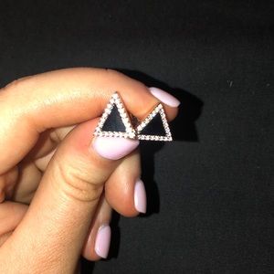 Navy and Gold MK triangle studs